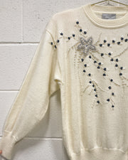 Vintage Cream Beaded Sweater (M)