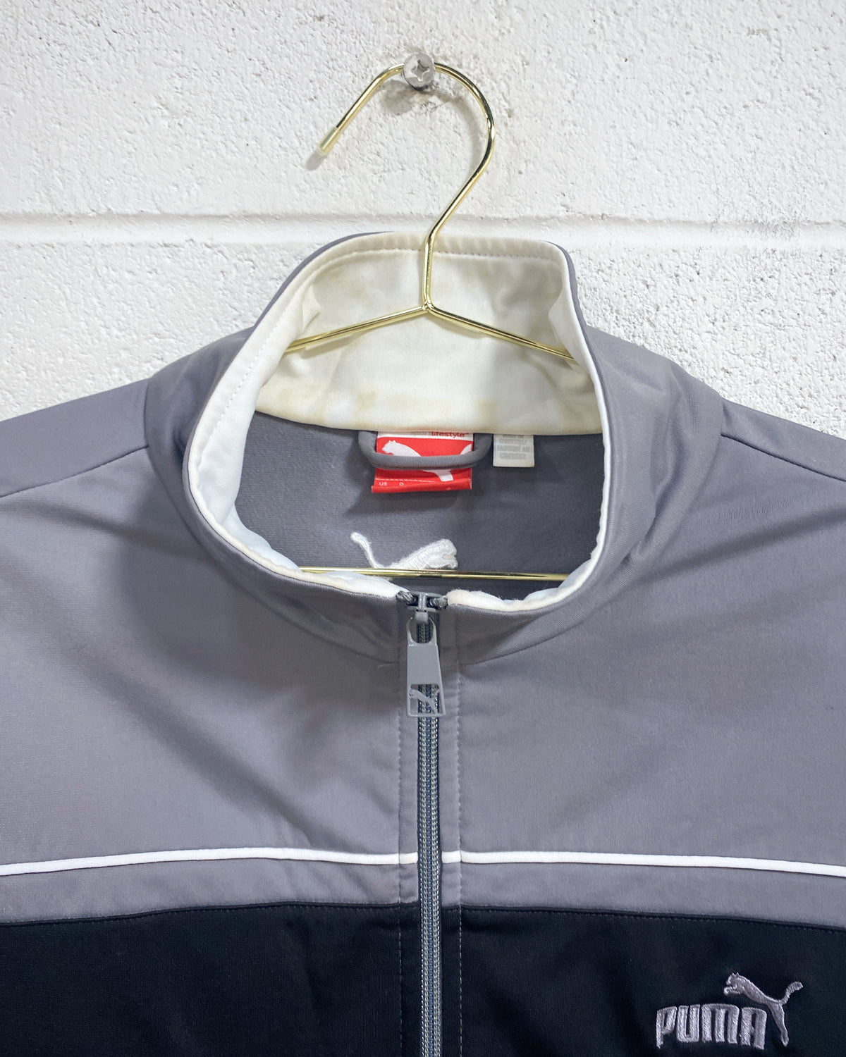 Grey and Black Puma Track Jacket (L) - As Found