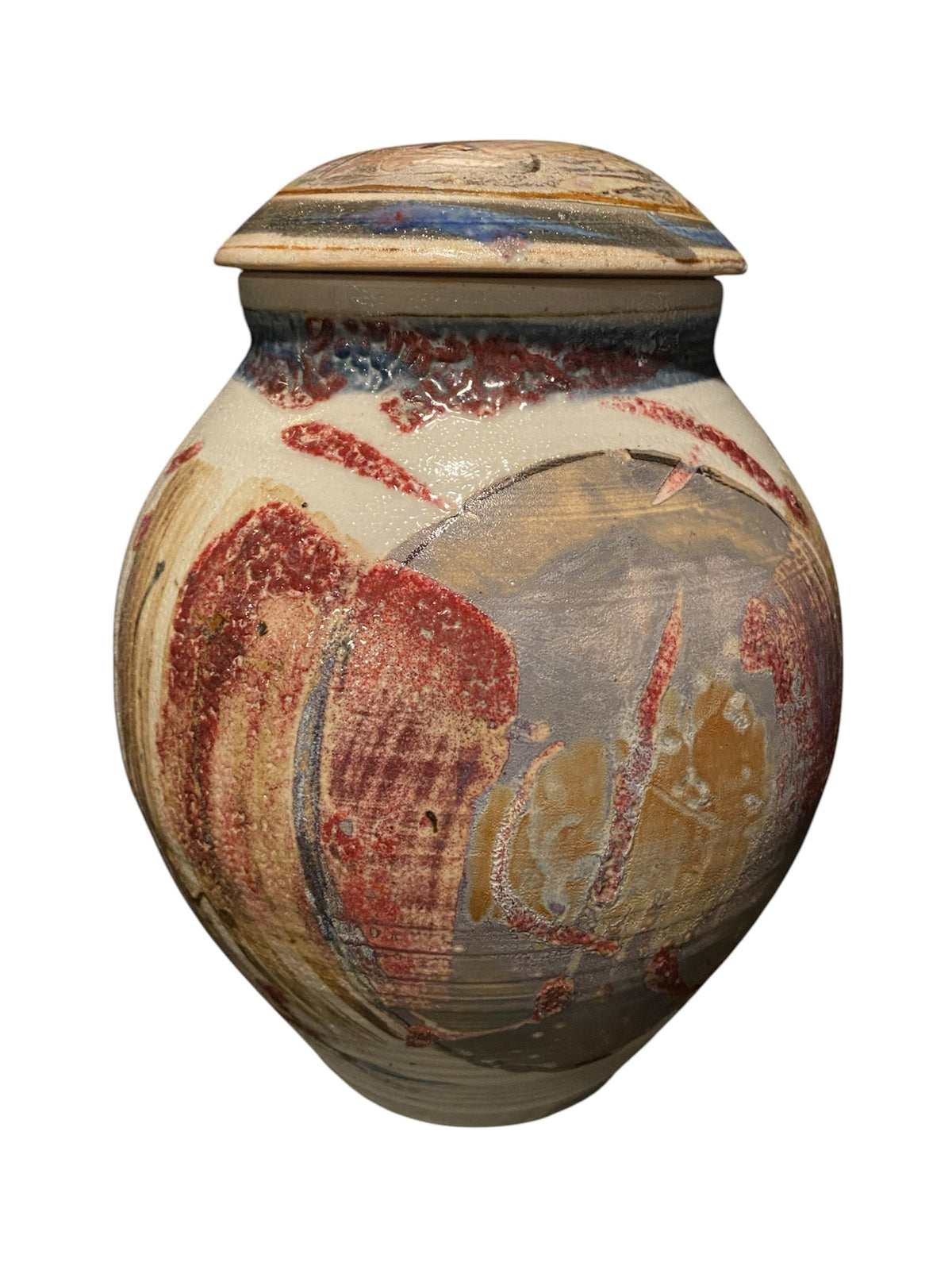 Large Porcelain Red Oxide and Gray Blue Ginger Jar