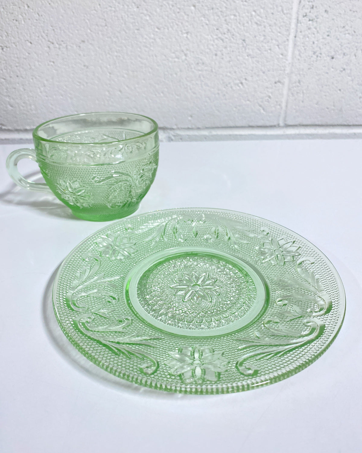Depression Glass Coffee Cup and Saucer