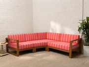 Modern Outdoor Wood Frame Sectional Sofa with White Cushions