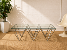 Modern Chrome Geometric Coffee Table with Glass Top