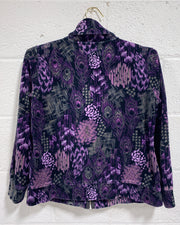 Vintage Velour Sweater with Peacock Feather Motif (M)