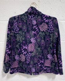Vintage Velour Sweater with Peacock Feather Motif (M)