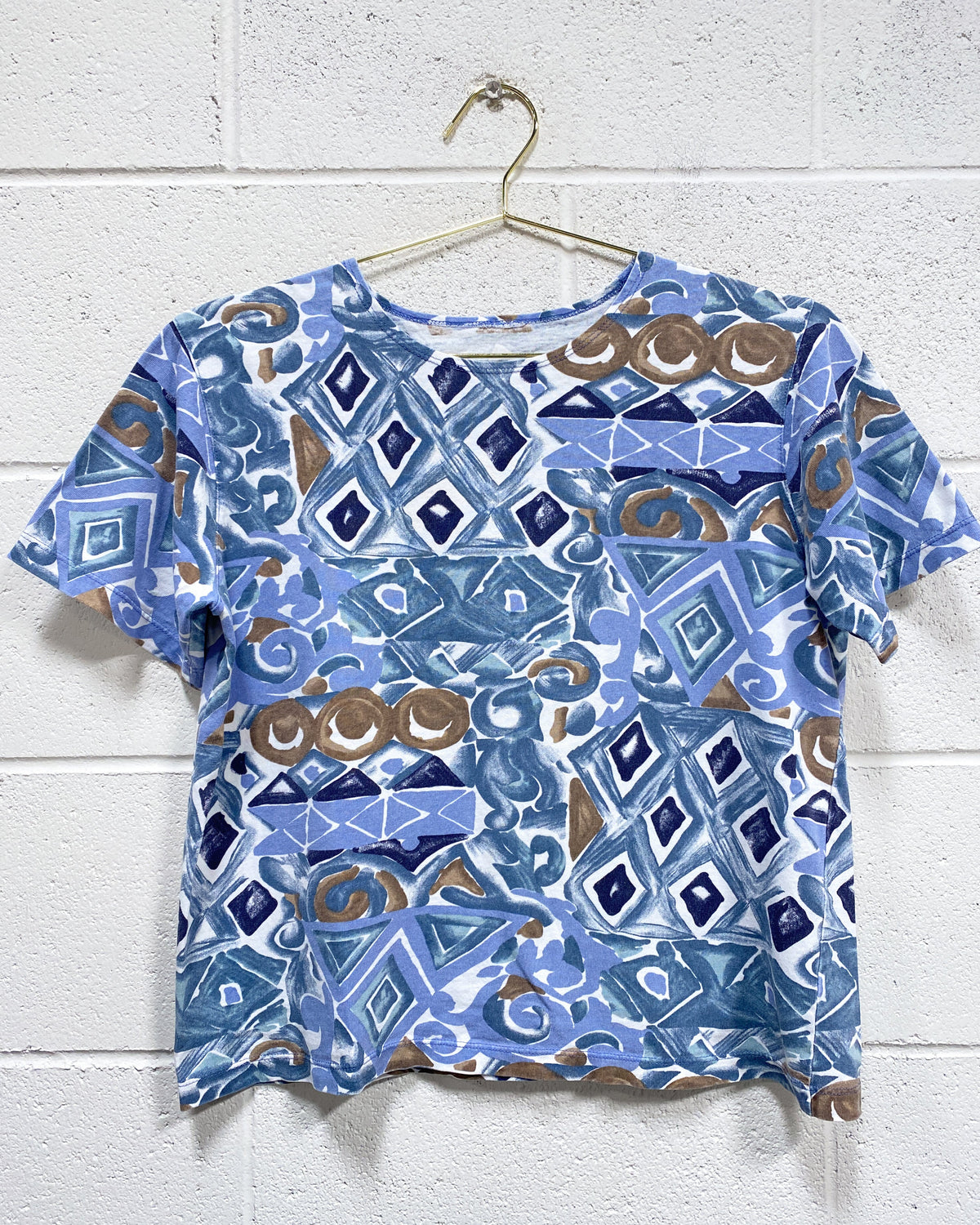 Vintage Graphic Blouse in Blues and Brown