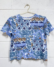 Vintage Graphic Blouse in Blues and Brown