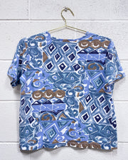 Vintage Graphic Blouse in Blues and Brown