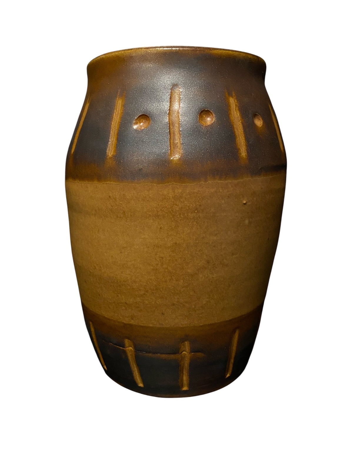 Two Tone Fire Glaze Stoneware Pottery Jar