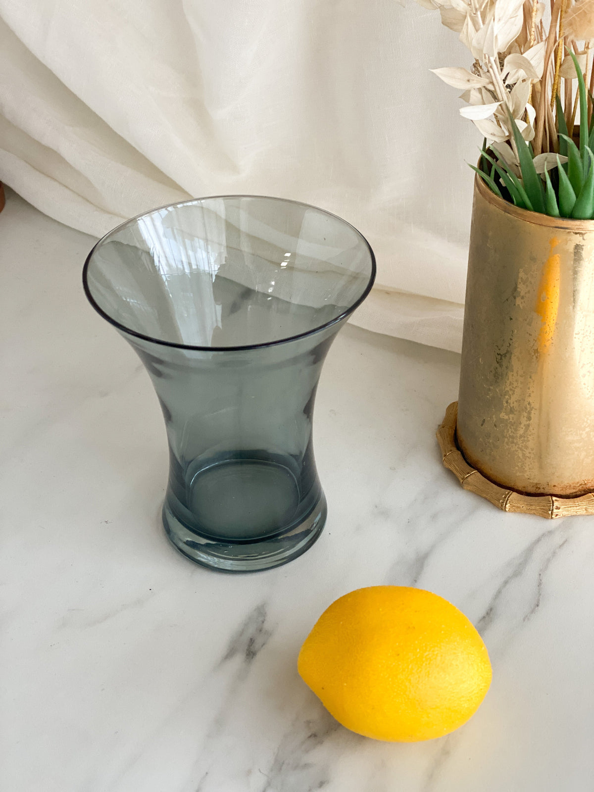 Vintage Short Smoke Glass Vase