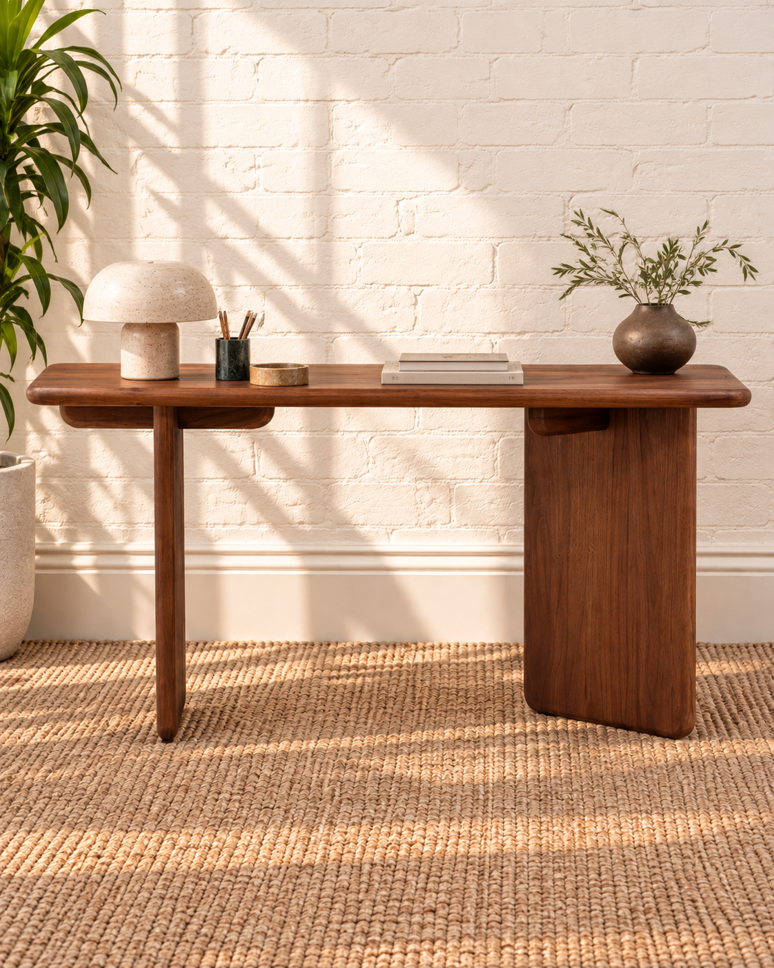 Alijah Sculptural Desk in Natural Brown