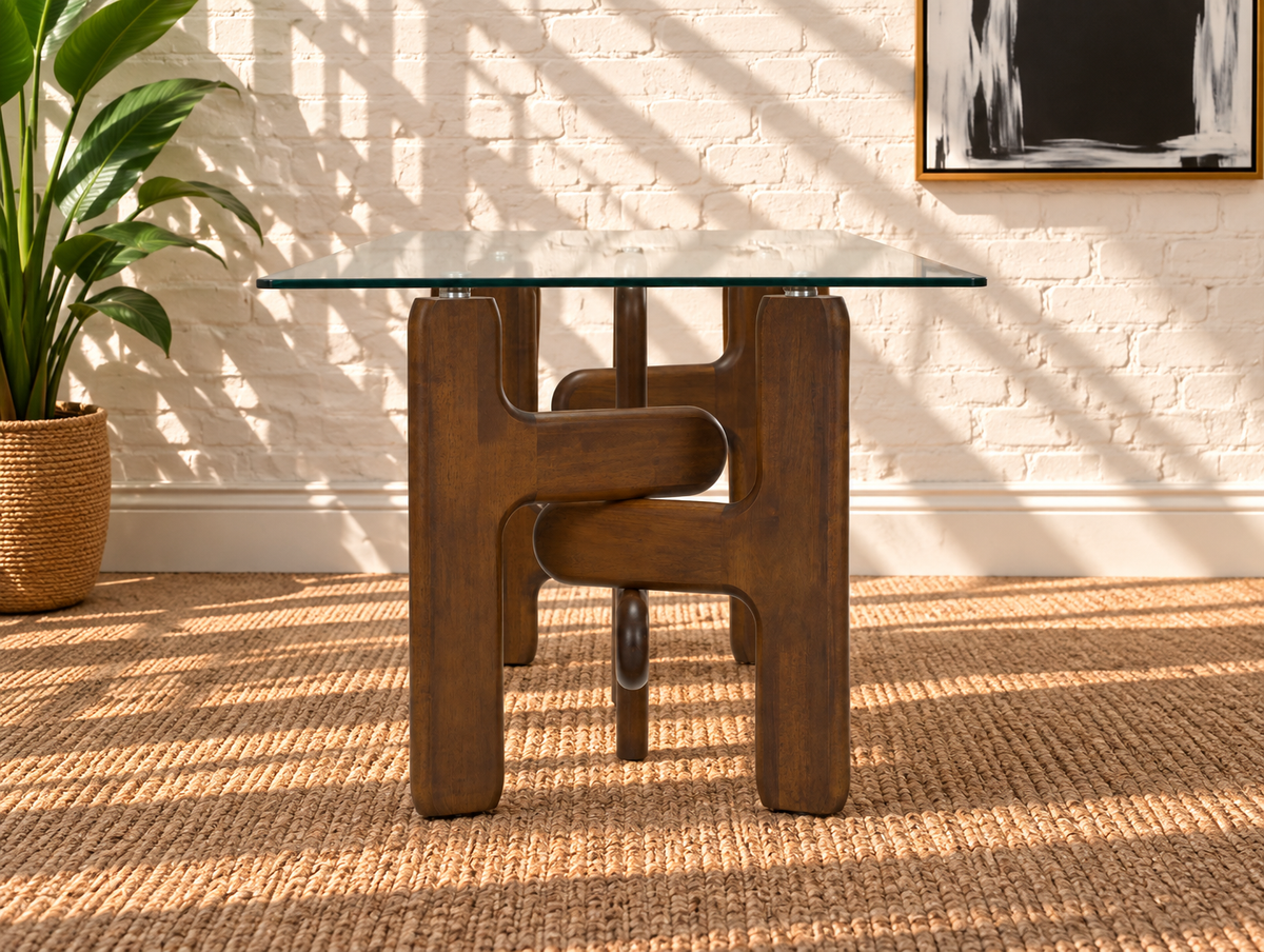 Amani Glass Dining Table in Walnut