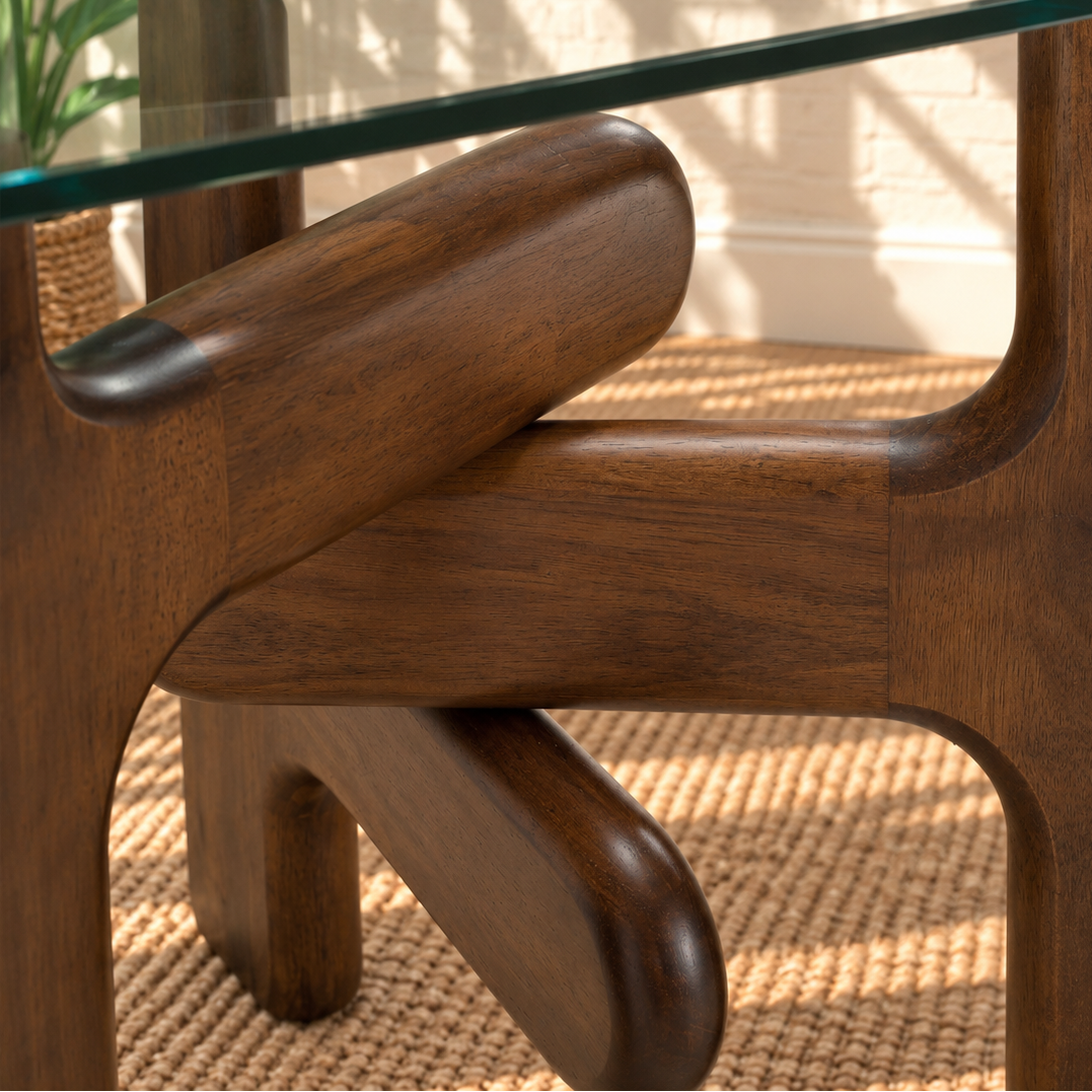 Amani Glass Dining Table in Walnut