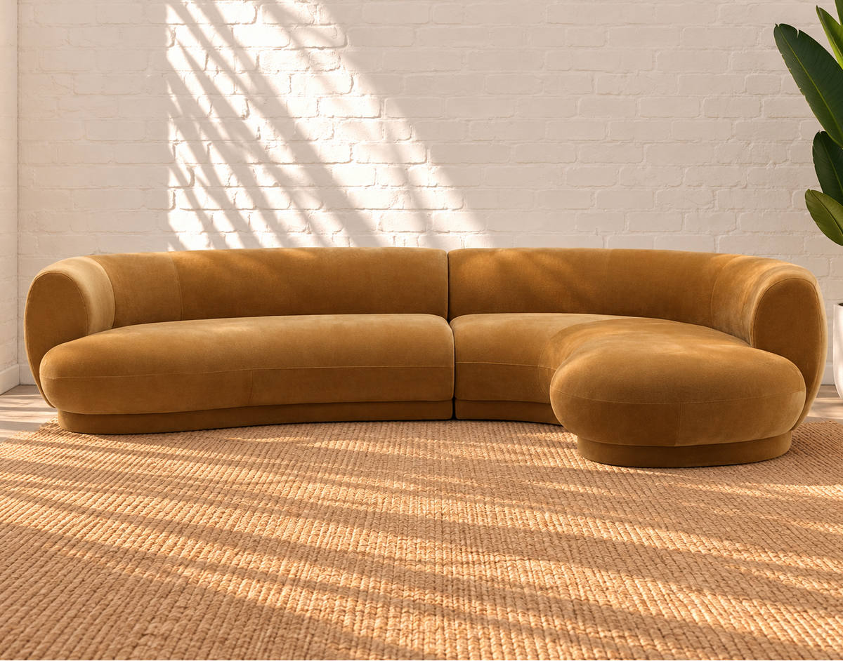 Audrey Two-Piece Curved Sectional Sofa in Mustard