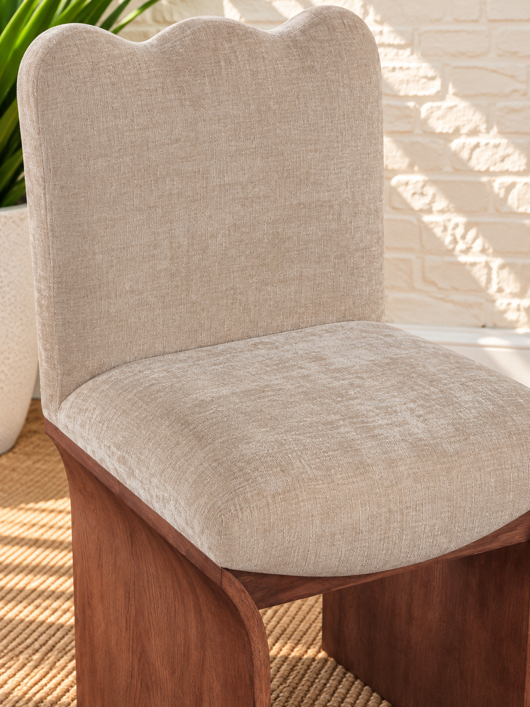 Ayala Walnut Dining Chair Upholstered in Taupe Chenille