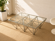 Modern Chrome Geometric Coffee Table with Glass Top