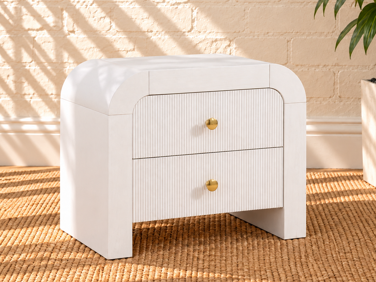 Blanca 2-Drawer Ash Wood Nightstand in Arctic White