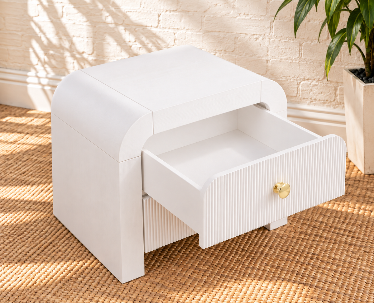 Pair of Blanca 2-Drawer Ash Wood Nightstands in Arctic White
