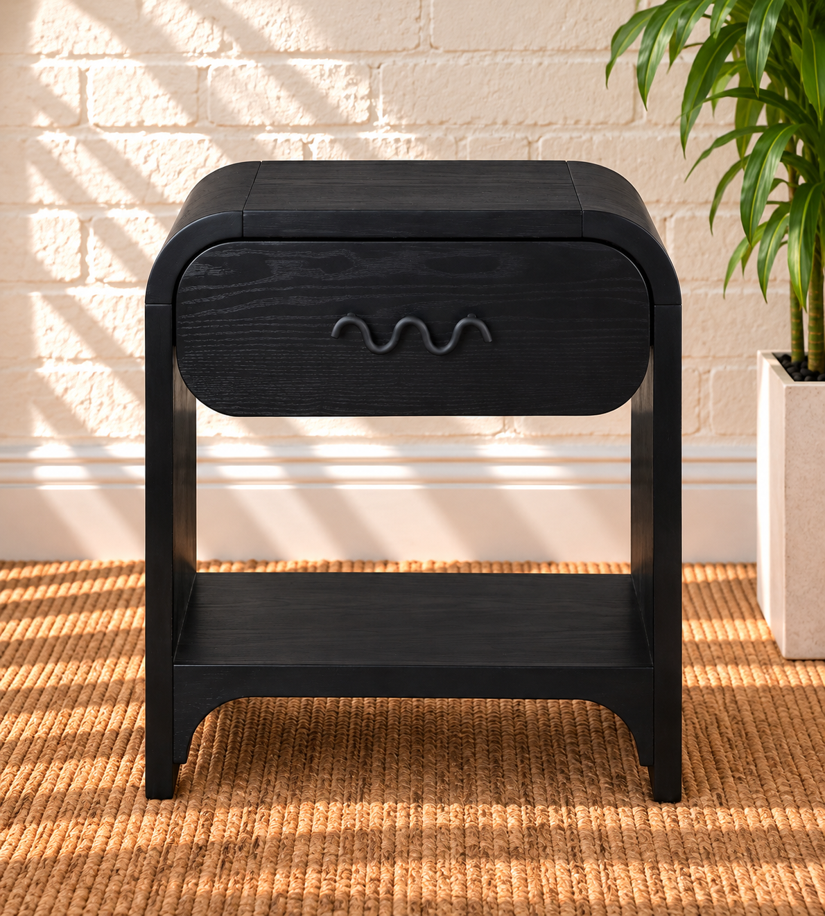Byron Wood Nightstand with Drawer in Charcoal
