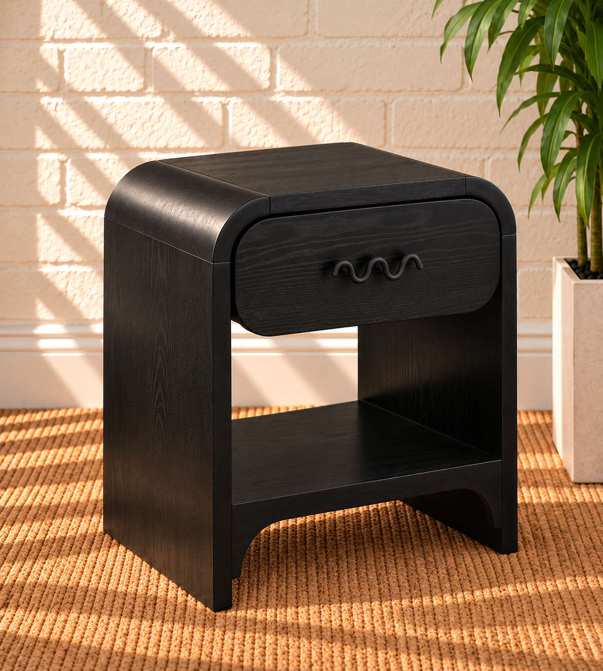 Byron Wood Nightstand with Drawer in Charcoal