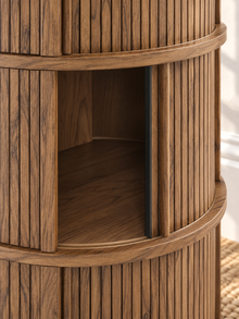 Cairo Tambour Storage Side Table in Warm Wood
