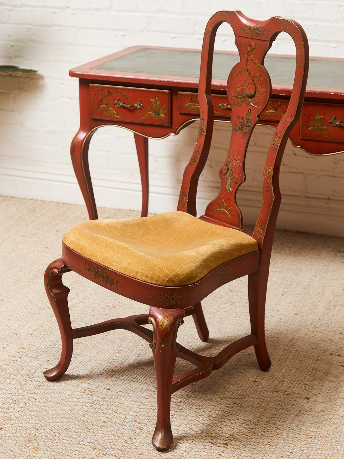 Louis XV Style Chinoiserie Writing Desk by Baker with Matching Chair