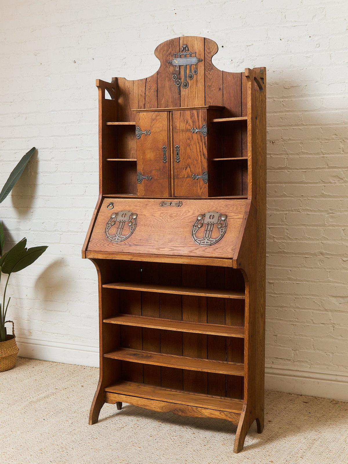 Rare Antique Arts and Crafts Style Oak Secretary Bookcase