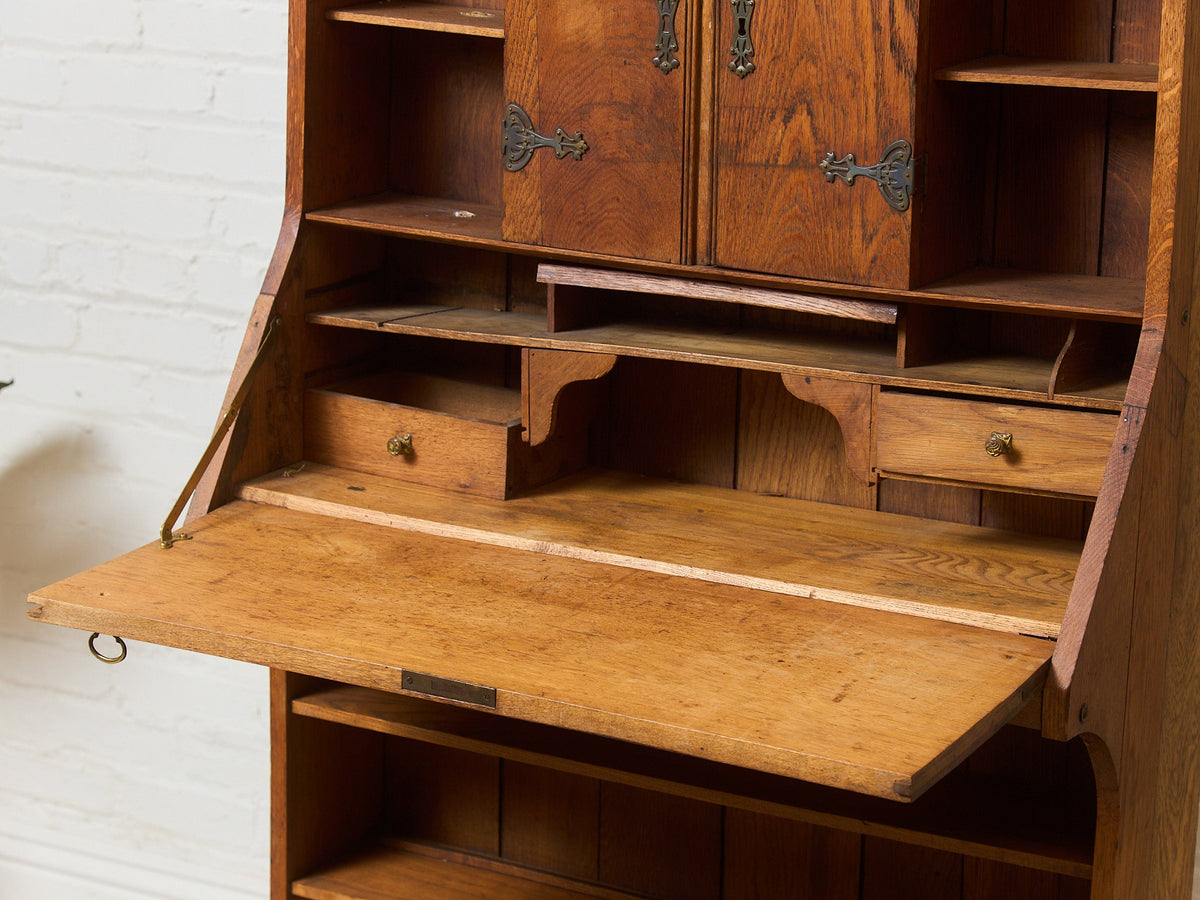 Rare Antique Arts and Crafts Style Oak Secretary Bookcase
