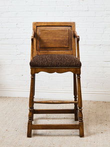 Vintage Wood Bar Stools with Upholstered Seats, Classic Transitional Pair
