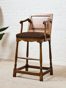 Vintage Wood Bar Stools with Upholstered Seats, Classic Transitional Pair