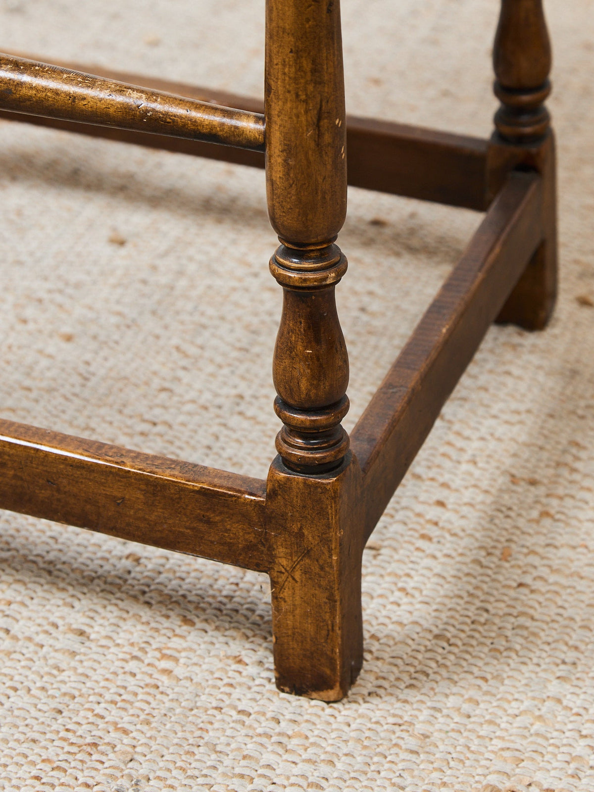 Vintage Wood Bar Stools with Upholstered Seats, Classic Transitional Pair