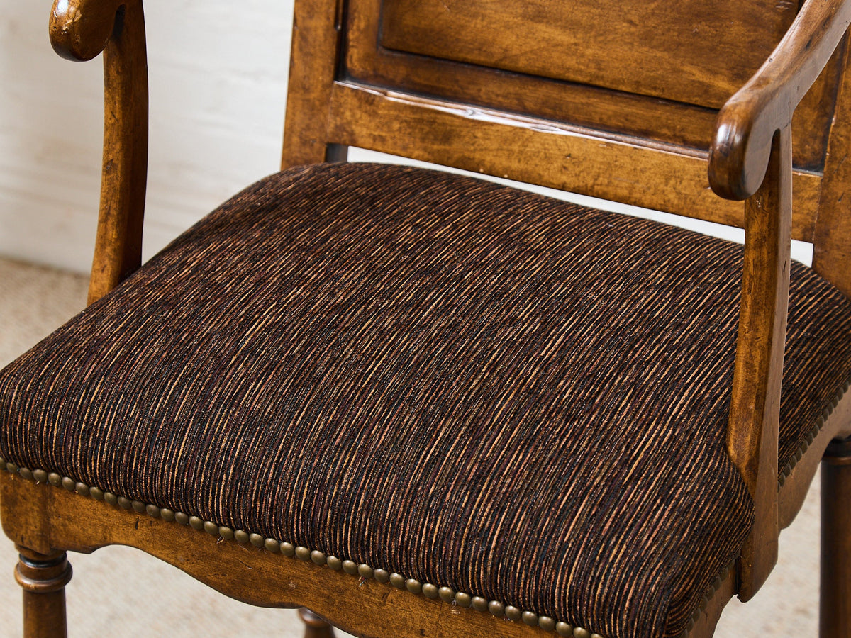 Vintage Wood Bar Stools with Upholstered Seats, Classic Transitional Pair