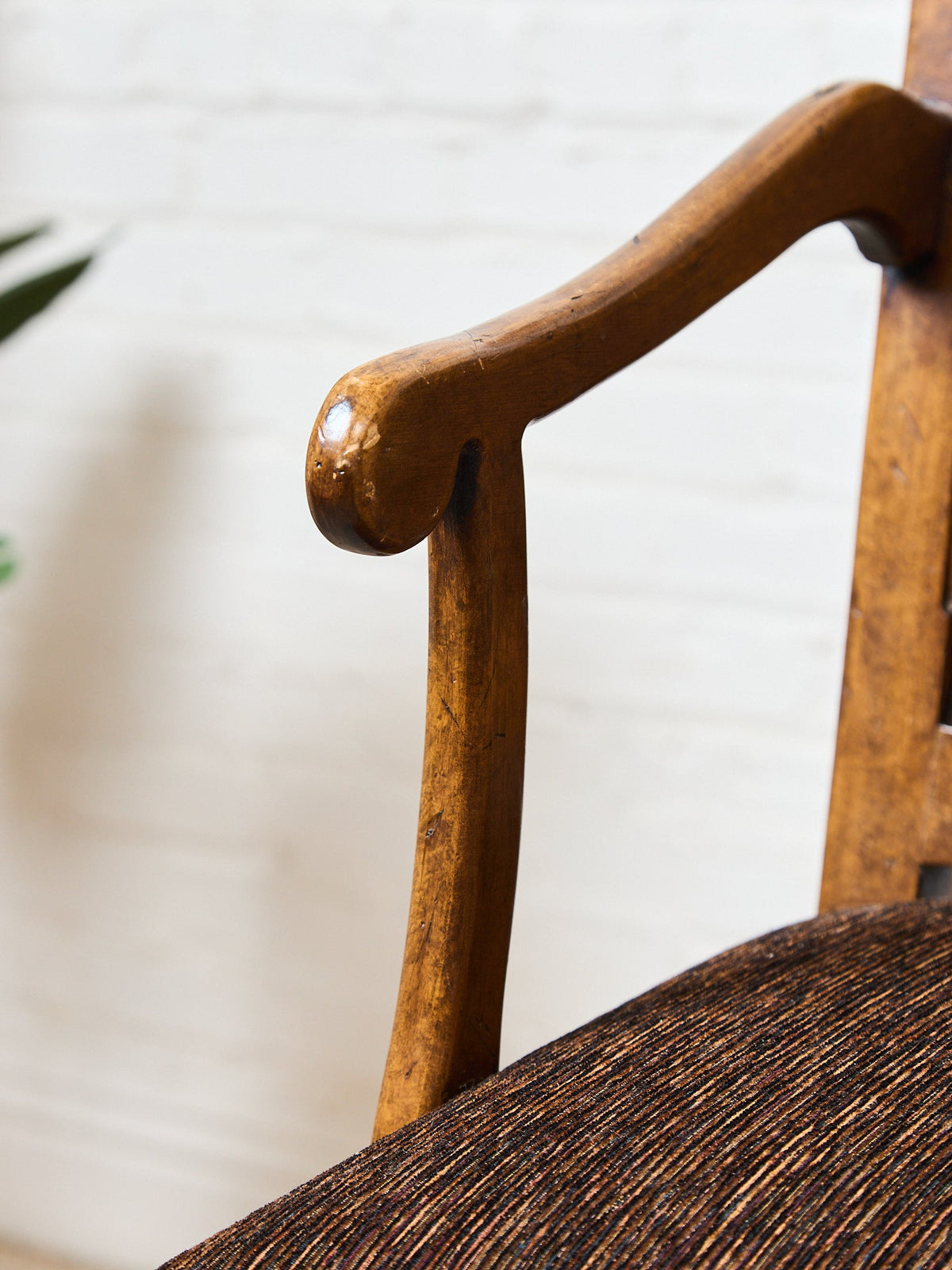 Vintage Wood Bar Stools with Upholstered Seats, Classic Transitional Pair