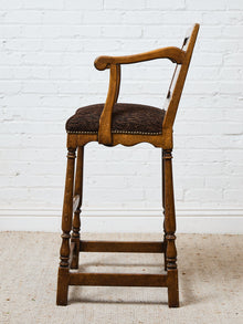 Vintage Wood Bar Stools with Upholstered Seats, Classic Transitional Pair