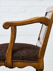 Vintage Wood Bar Stools with Upholstered Seats, Classic Transitional Pair
