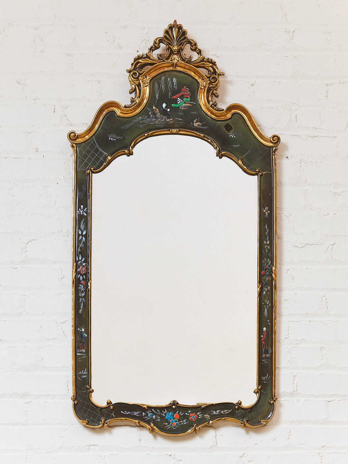 Vintage Friedman Brothers Rare Blue Hand Painted Chinoiserie Mirror