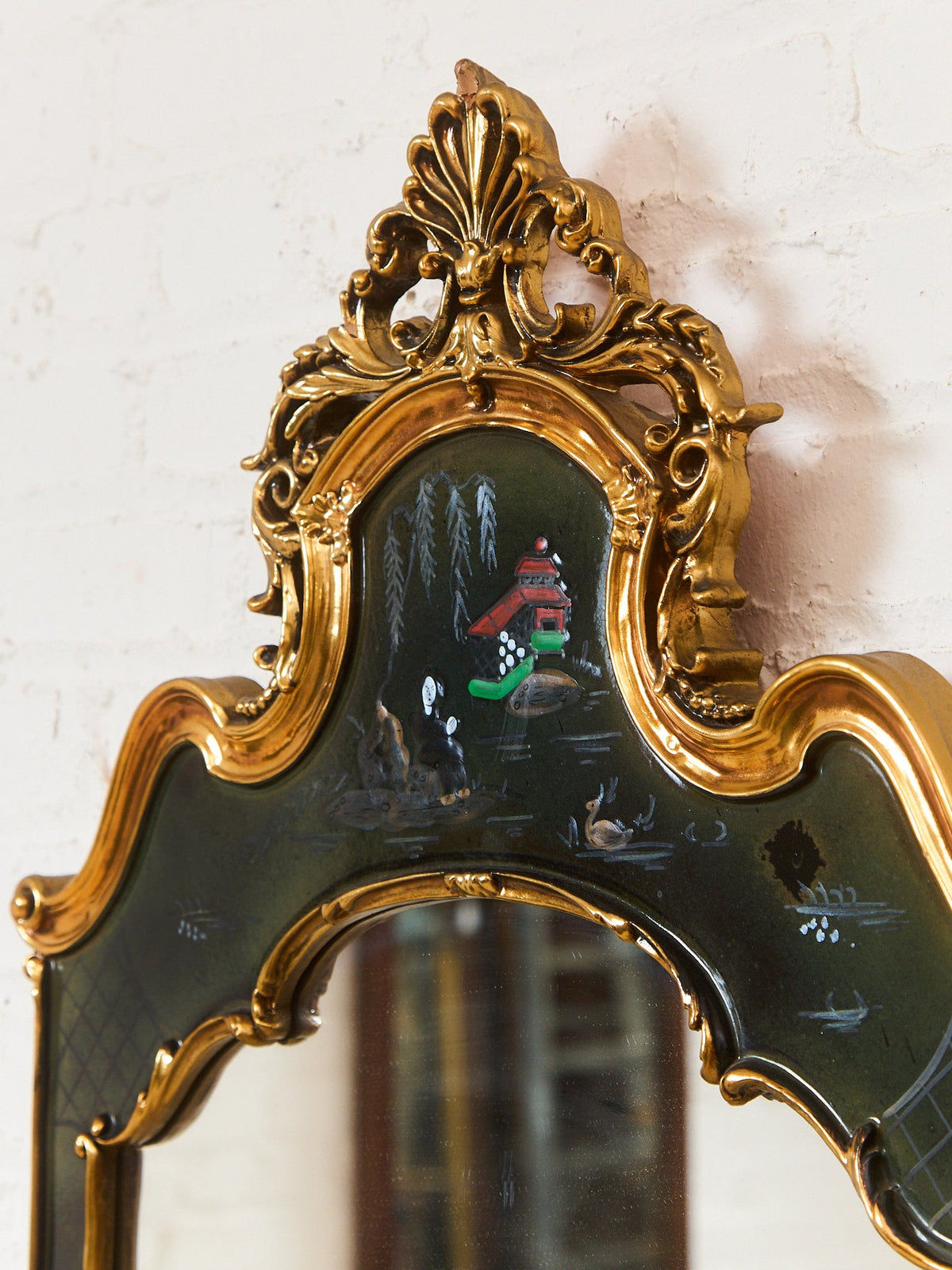Vintage Friedman Brothers Rare Blue Hand Painted Chinoiserie Mirror