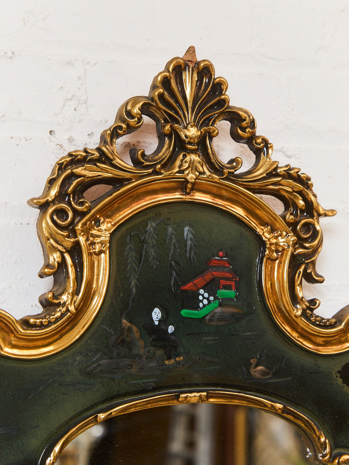 Vintage Friedman Brothers Rare Blue Hand Painted Chinoiserie Mirror
