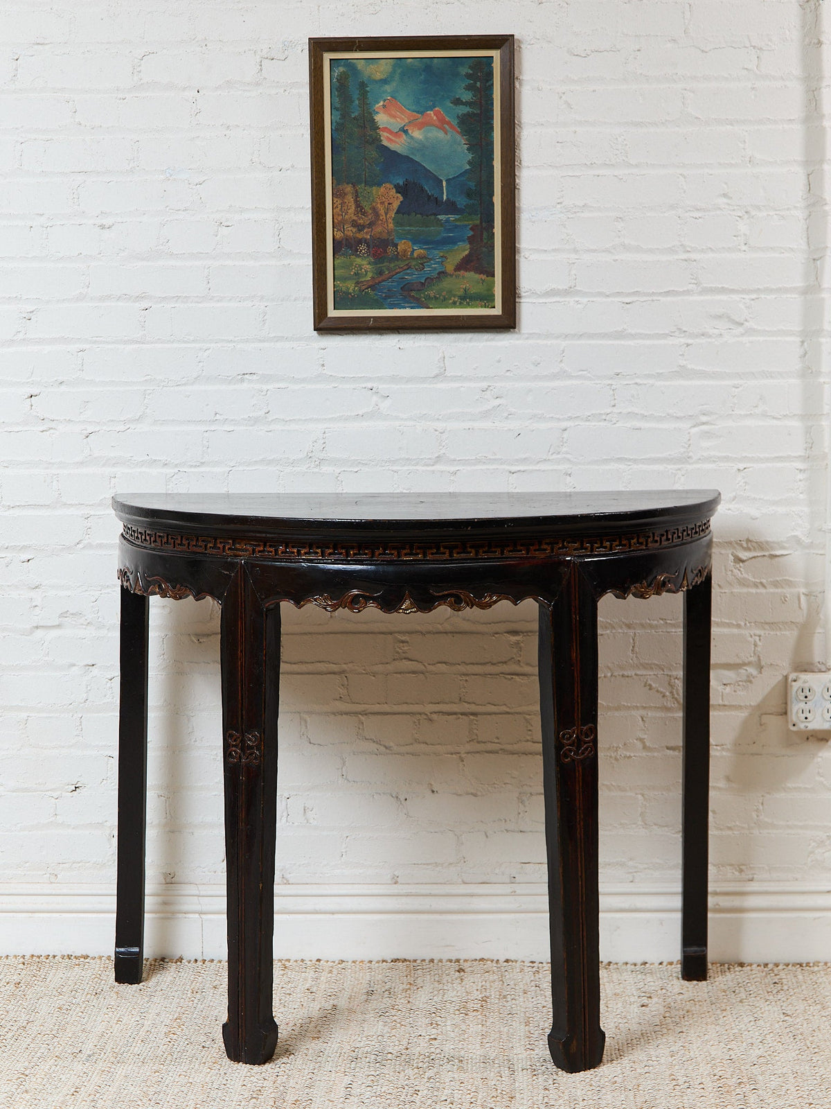 Antique Chinese Black Lacquer Demi-Lune Console Table