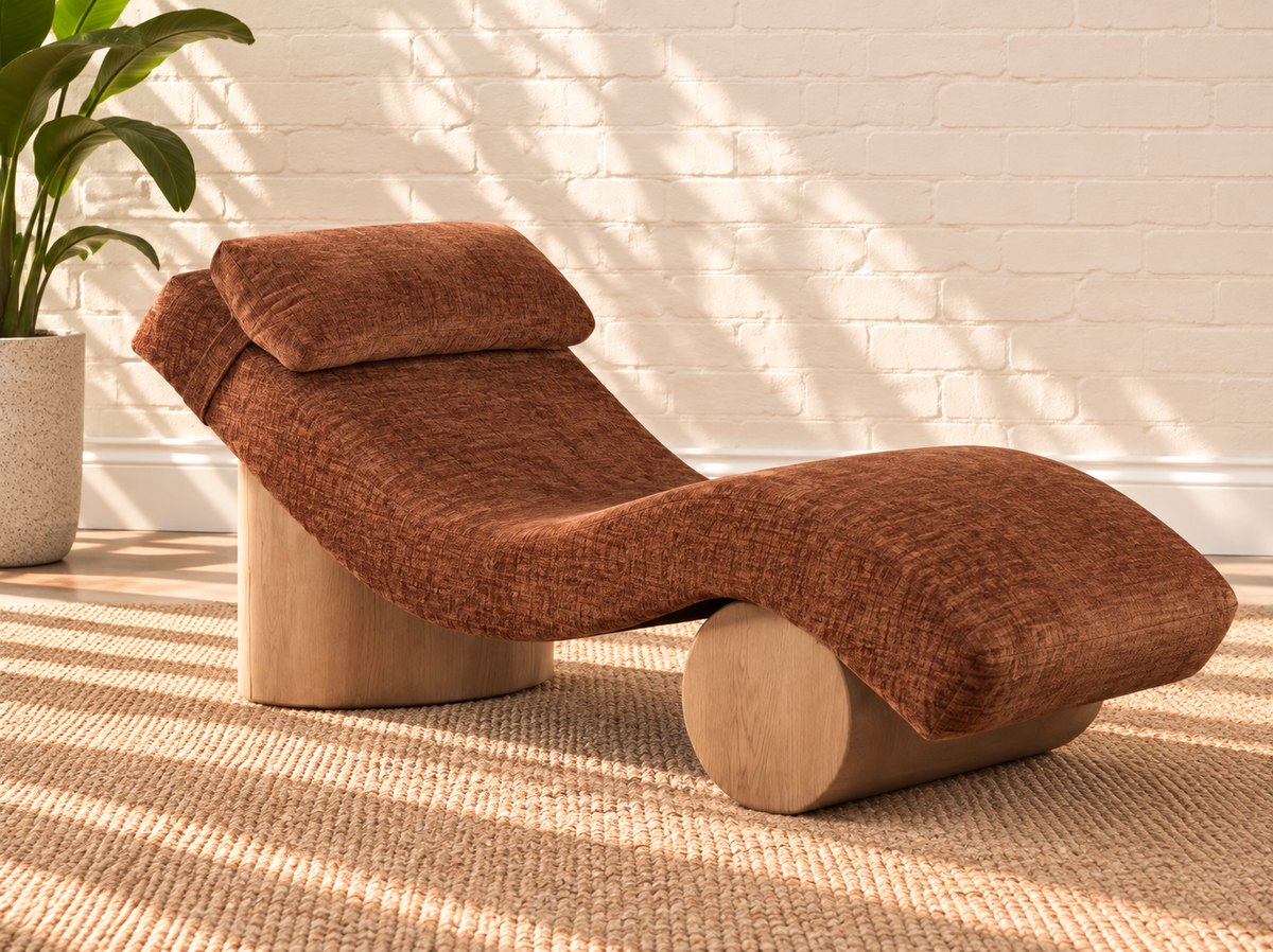 Carlyn Sculptural Chaise Lounge in Toasted Chesnut