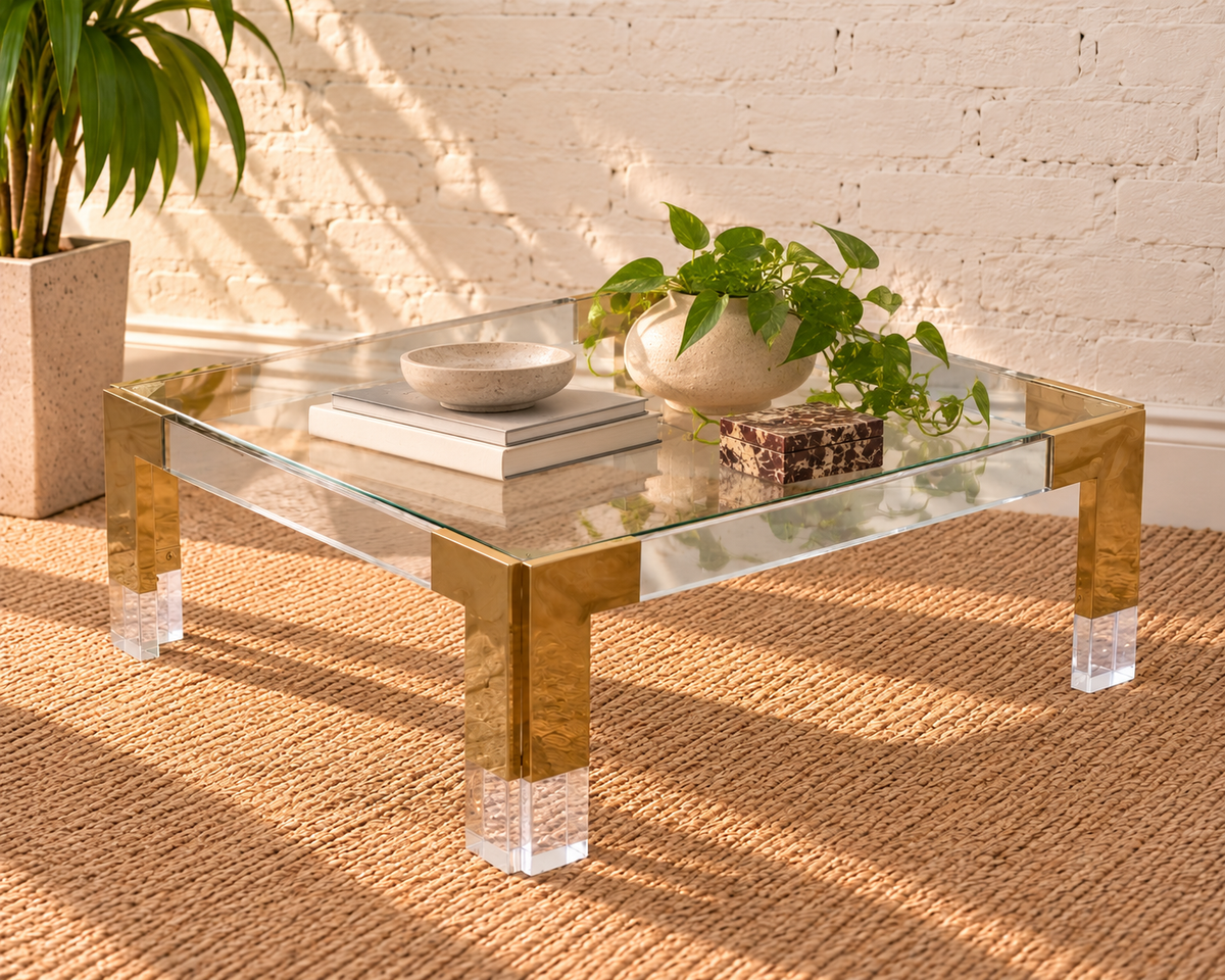 Cindy Square Glass Coffee Table in Gold