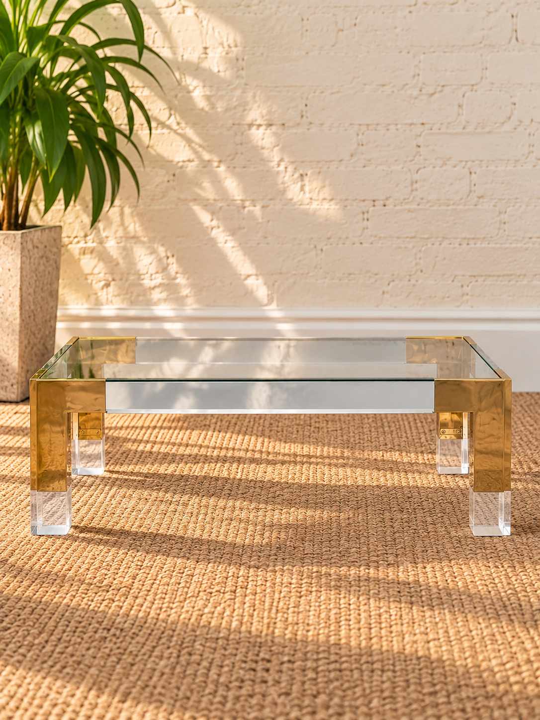 Cindy Rectangular Glass Coffee Table in Gold
