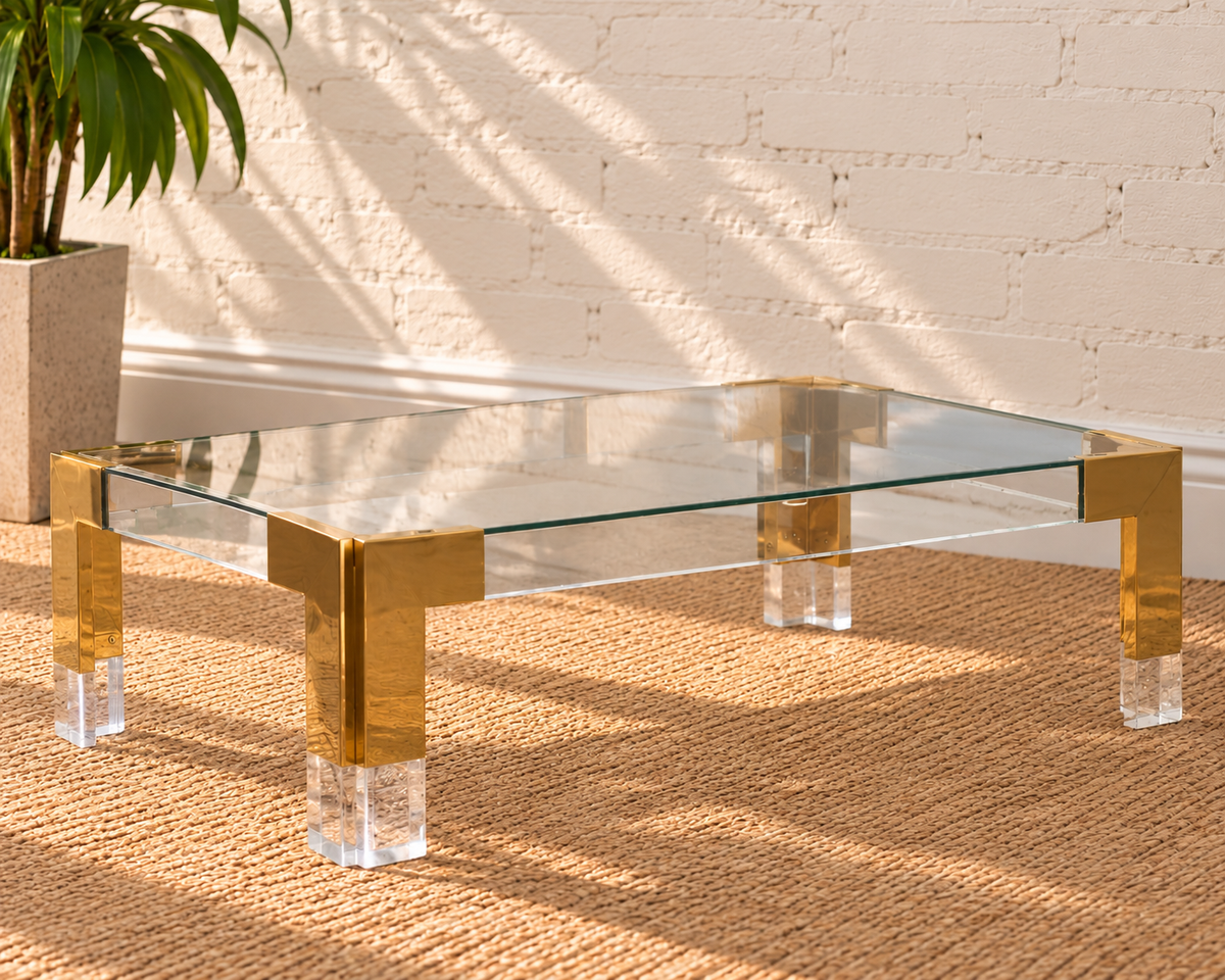 Cindy Rectangular Glass Coffee Table in Gold