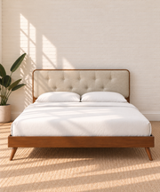 Colette Walnut Queen Size Bed in Ivory Beige