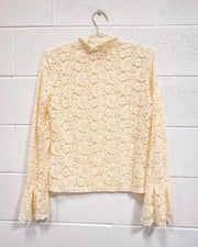 Mock Neck Lace Blouse with Bell Sleeves (XL)