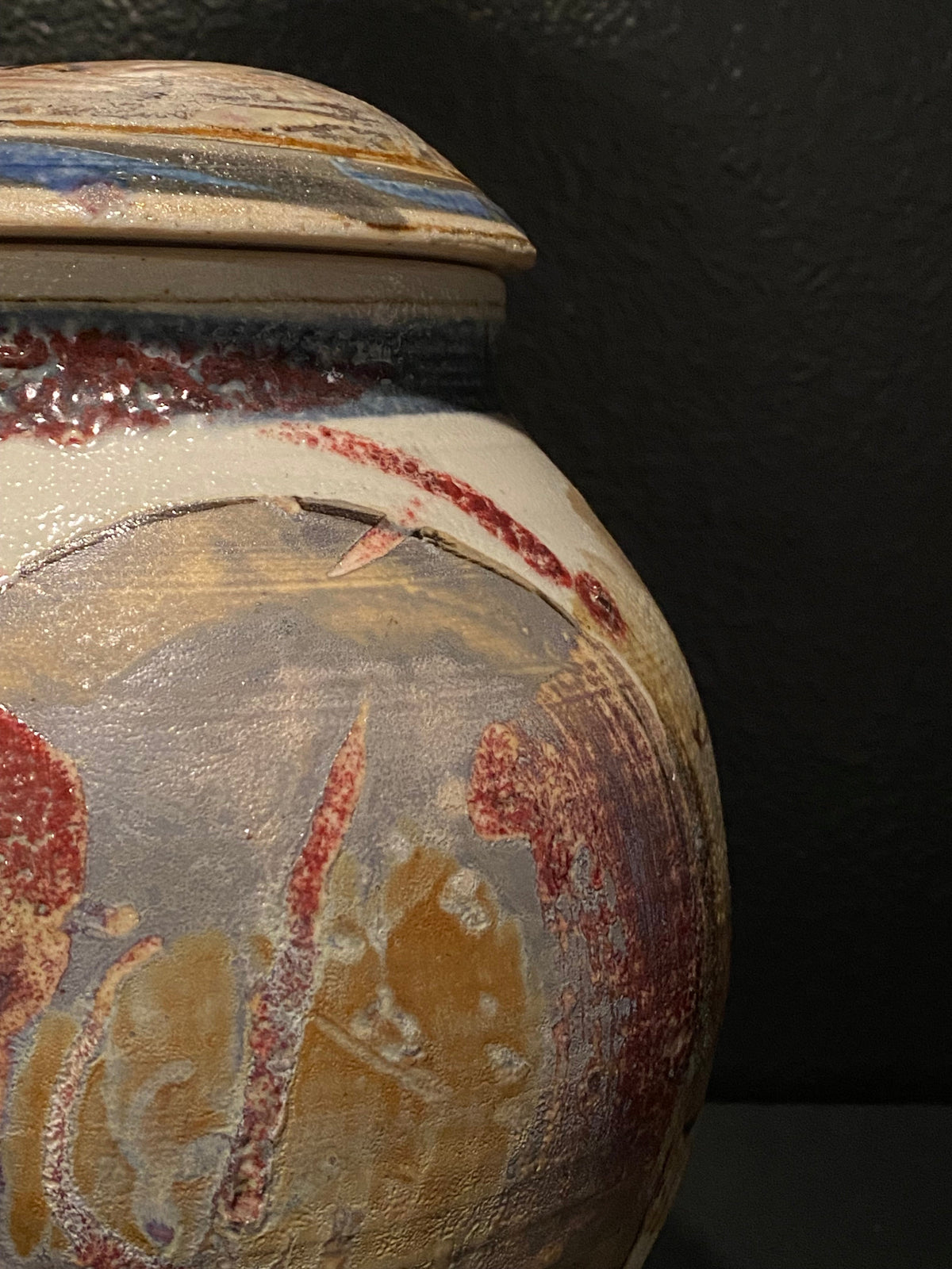 Large Porcelain Red Oxide and Gray Blue Ginger Jar