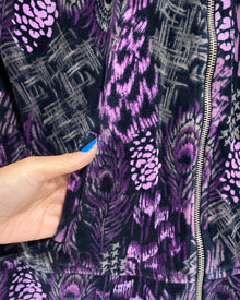 Vintage Velour Sweater with Peacock Feather Motif (M)