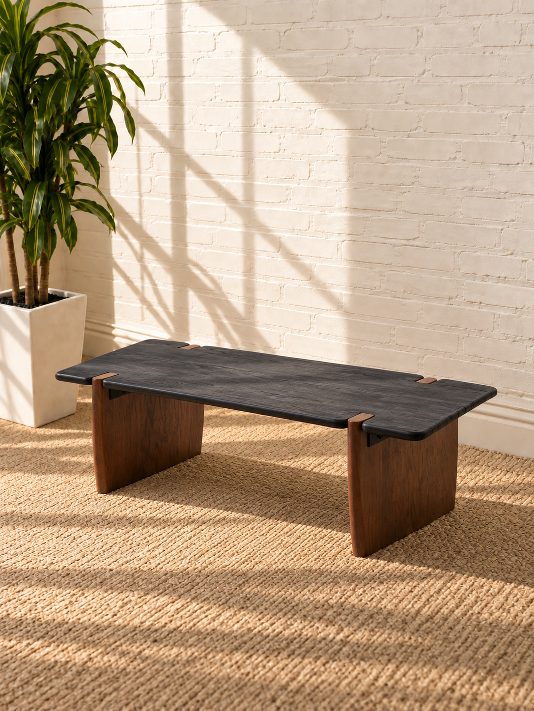 Damian Acacia Coffee Table in Natural Brown and Charcoal