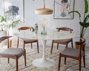 Daisy Faux Marble 60 in Oval Dining Table, White