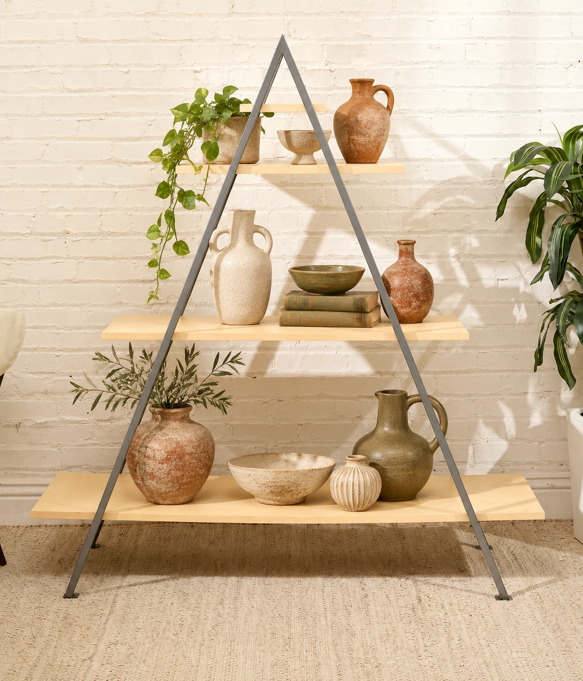 Modern A-Frame Wood & Metal Display Shelf