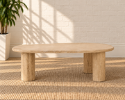 Eisley Triple Pedestal Travertine Coffee Table